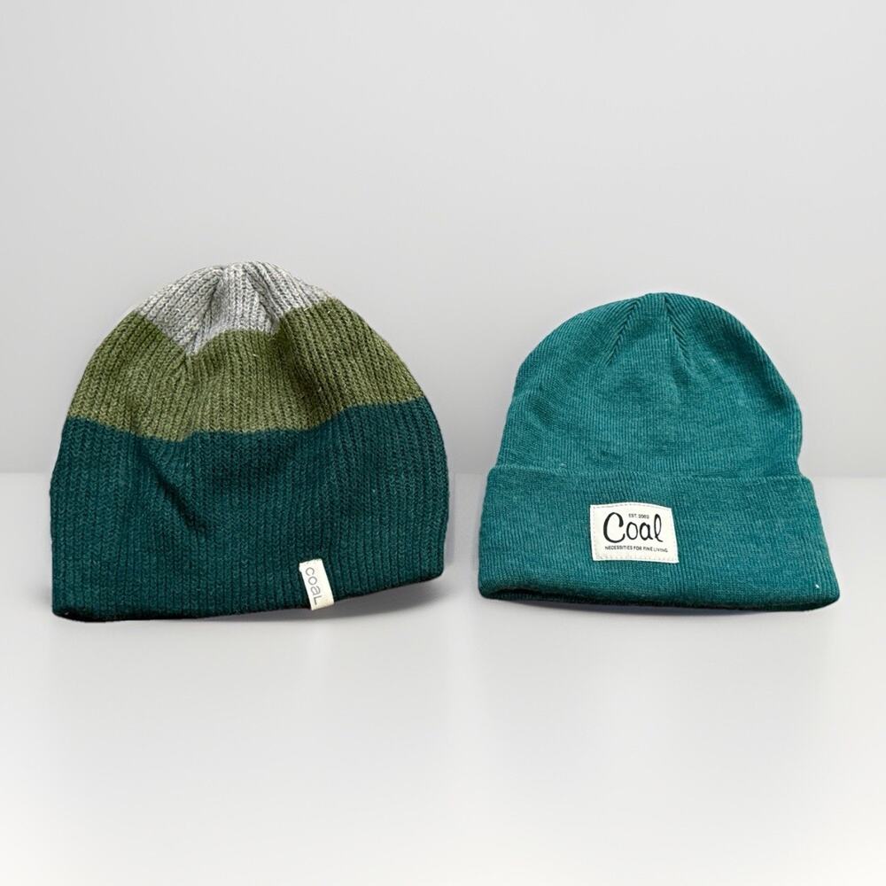Lot Of 2 Coal Est 2002 Necessies For Living Mens Green Knit Beanie Hat One Size